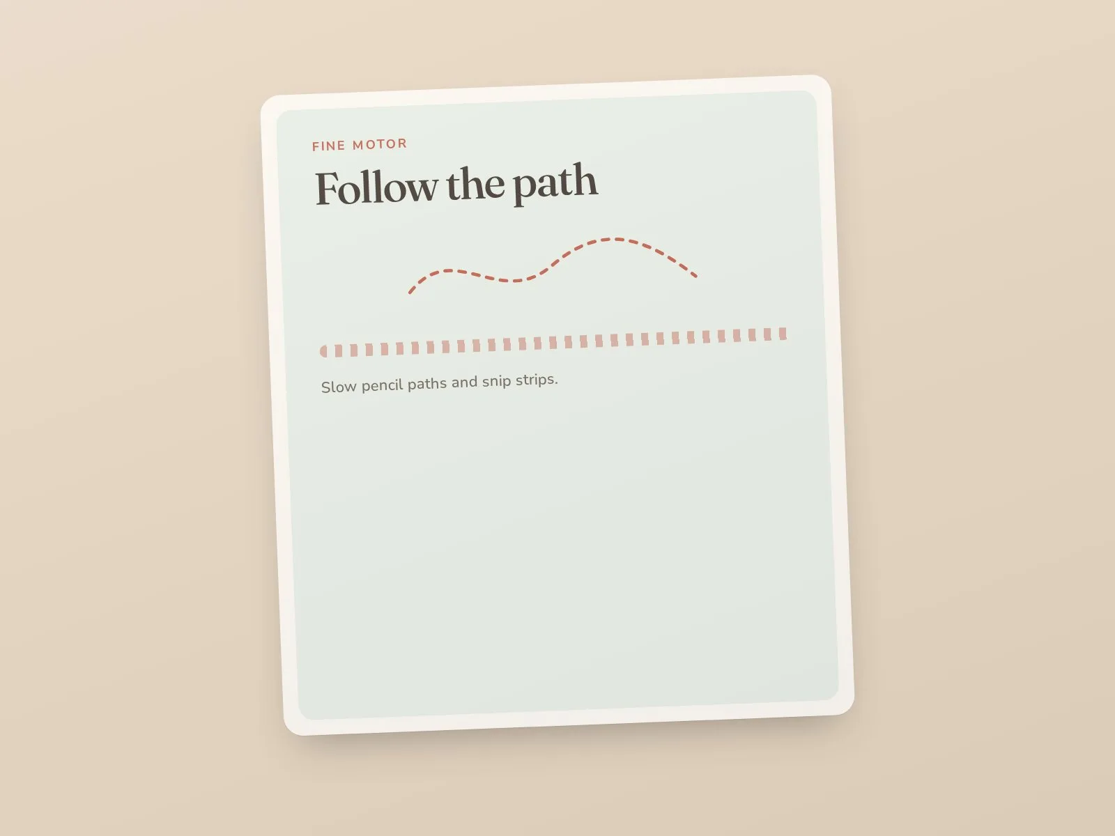 Fine motor path worksheet with a dotted curved line